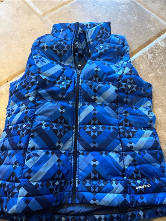 Lands' End Jackets & Blazers - Lands' End  Blue Geometric Puffer Vest